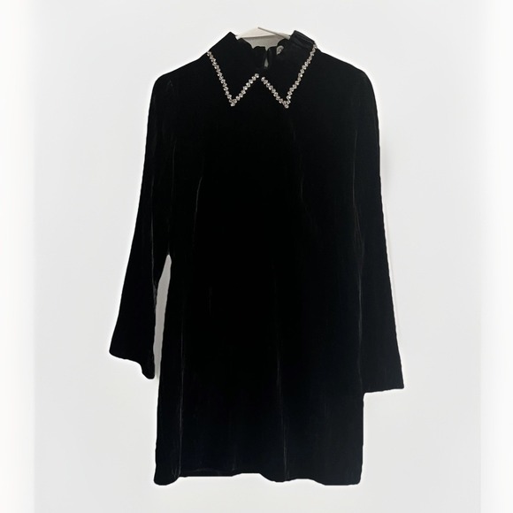 Zara Dresses & Skirts - Zara Black Velvet Mini Dress with Pearl-Embellished Collar